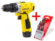 Аккум. дрель‑шуруповерт MOLOT MBD 1213‑1 Li в кор. + АКЦИЯ! (Набор сверл по дер. 5 шт (4‑5‑6‑8‑10 мм) WORTEX в подарок!) (MBD12131Li0029A1)