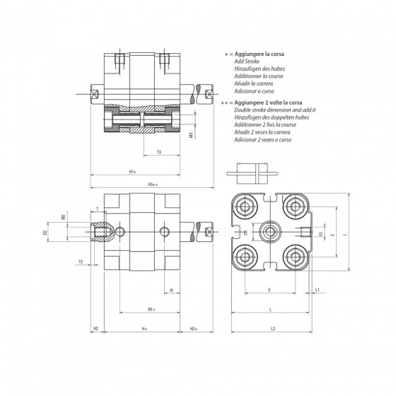 Пневмоцилиндр 25х50 Aignep QJ0250050, компактный