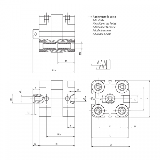 Пневмоцилиндр 40х25 Aignep QB0400025, компактный