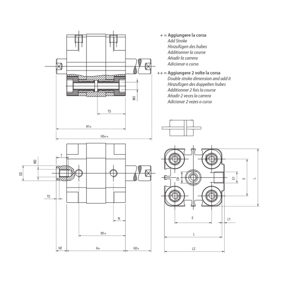 Пневмоцилиндр 32х100 Aignep QJ0320100, компактный