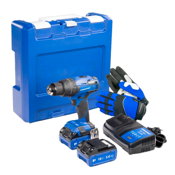 Аккумуляторная дрель-шуруповерт RAWLPLUG R-PDD18-XL2 (пластм. чемодан, 2 акумулятора 5,0 Ah, быстрая зарядка 6,5 А, перчатки)
